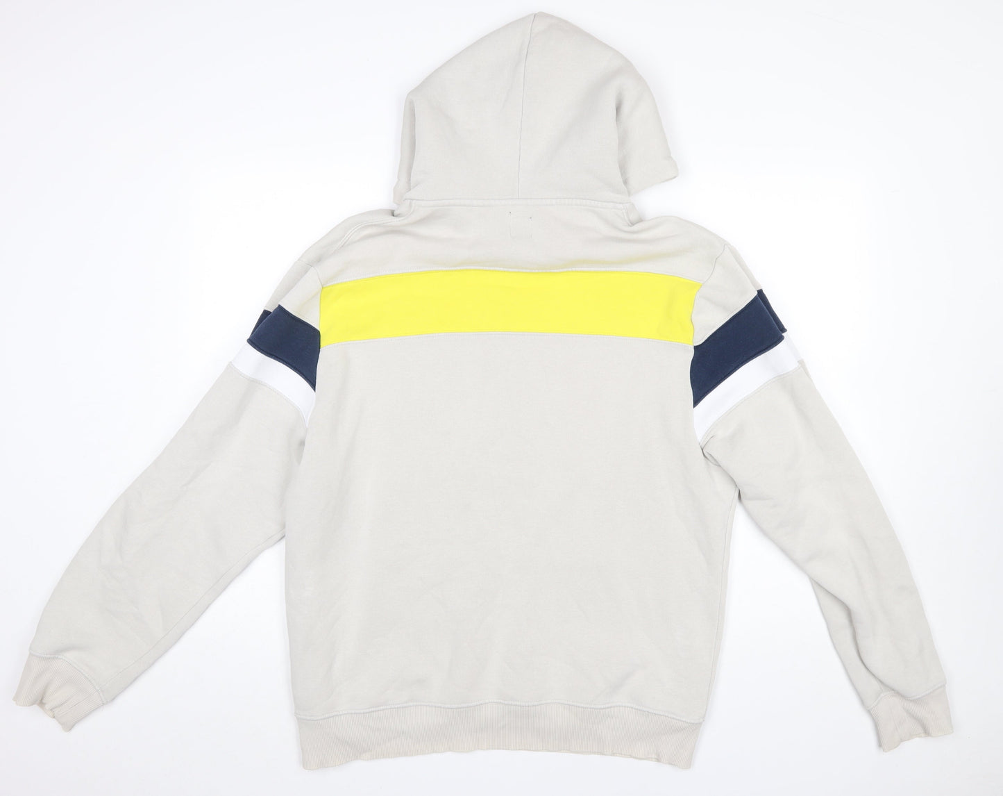 River Island Men’s Beige Hoodie L Pullover Fleece Logo Hooded Sweatshirt