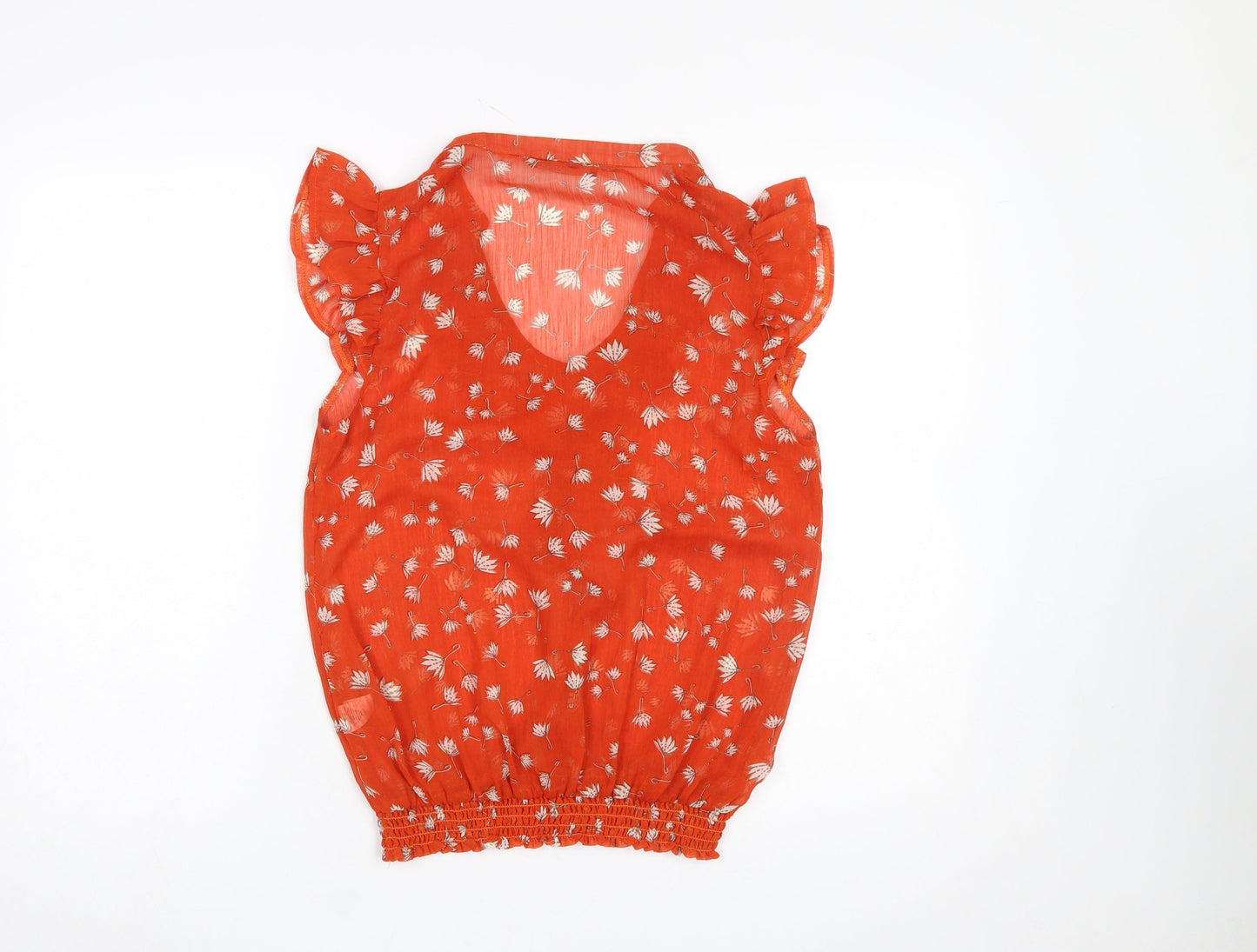 Atmosphere Women’s Orange Floral Ruffle V-Neck Sleeveless Tunic Blouse Size 10