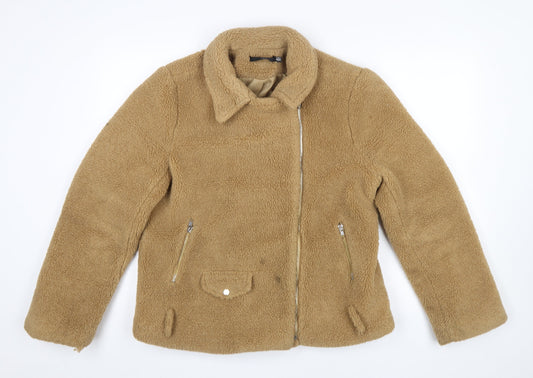 Missguided Womens Beige Fleece Biker Jacket Size 14
