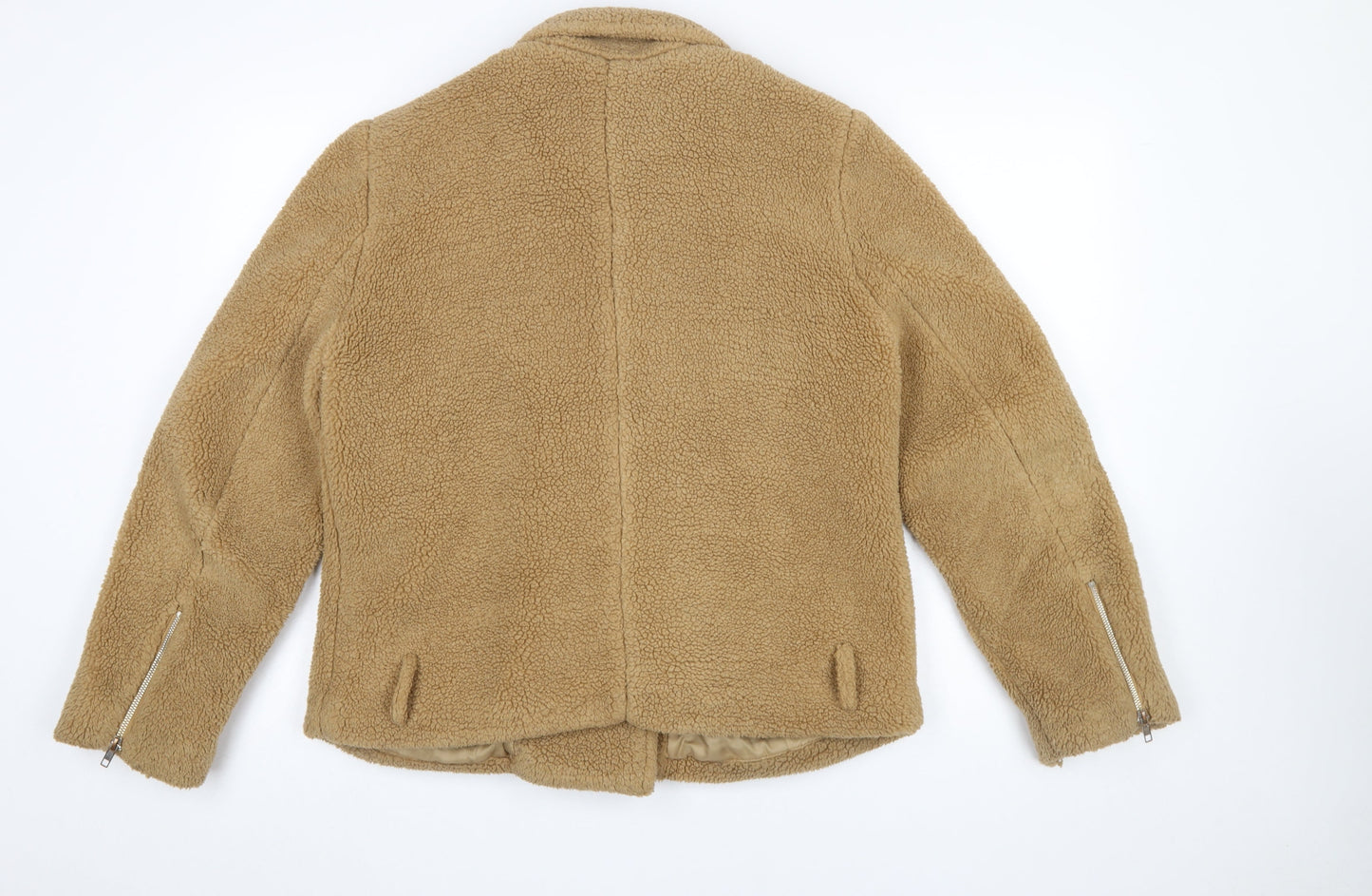 Missguided Womens Beige Fleece Biker Jacket Size 14