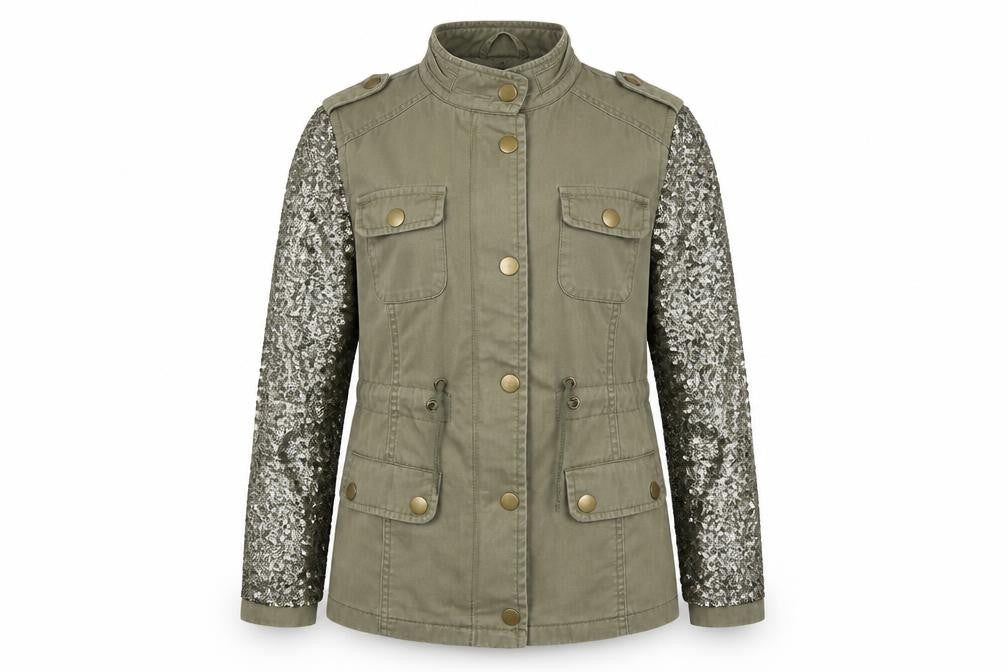 George Girls Green Military Style Sequin Sleeve Jacket 11-12 Years