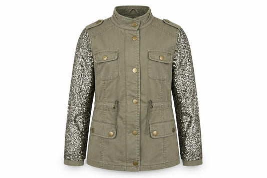 George Girls Green Military Style Sequin Sleeve Jacket 11-12 Years