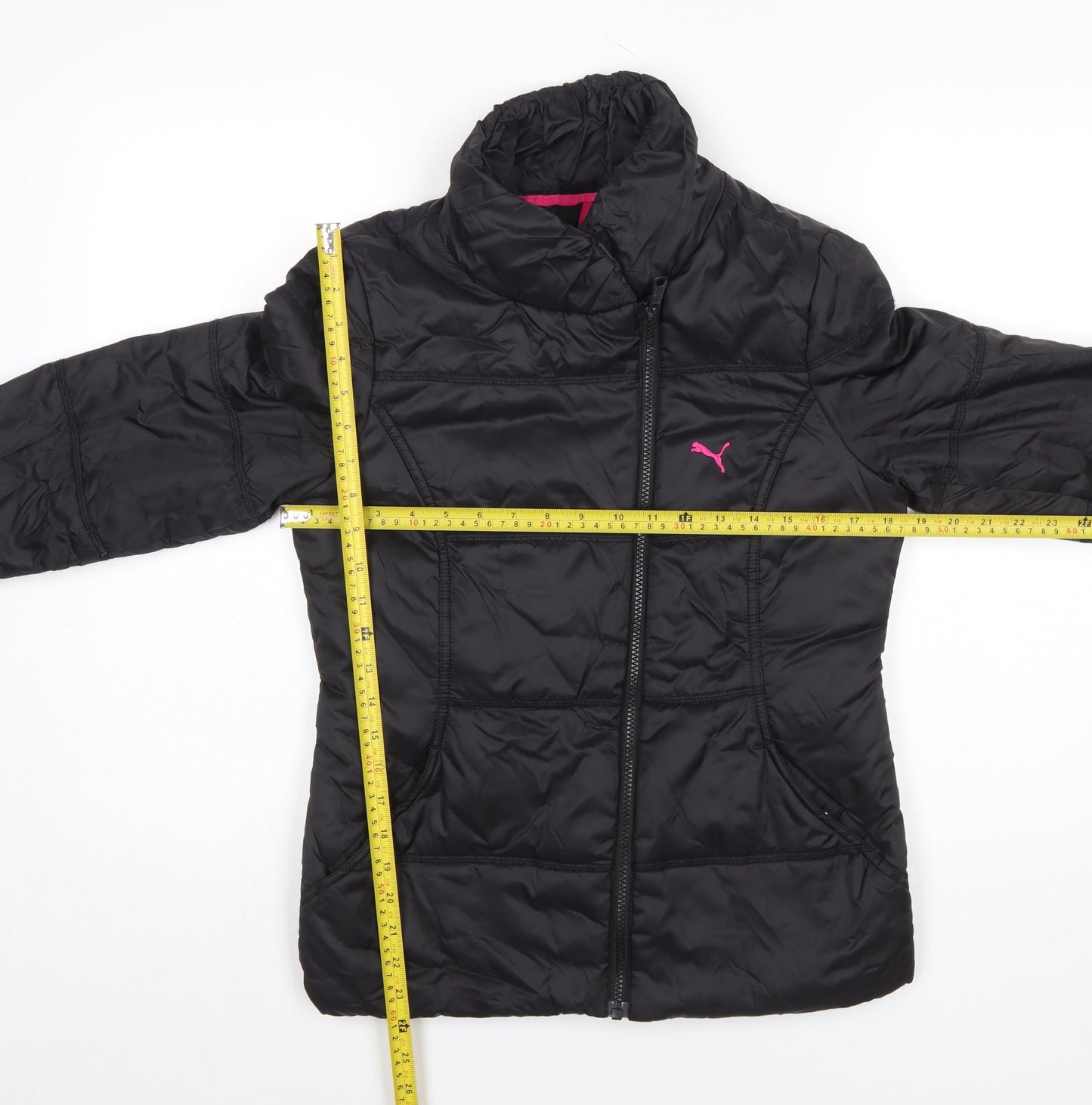 Puma Womens Black Size 10 Puffer Jacket Nylon Quilted Full Zip