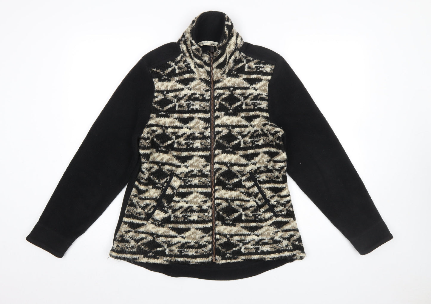 Woolrich Womens Black Geometric Fleece Jacket Size S
