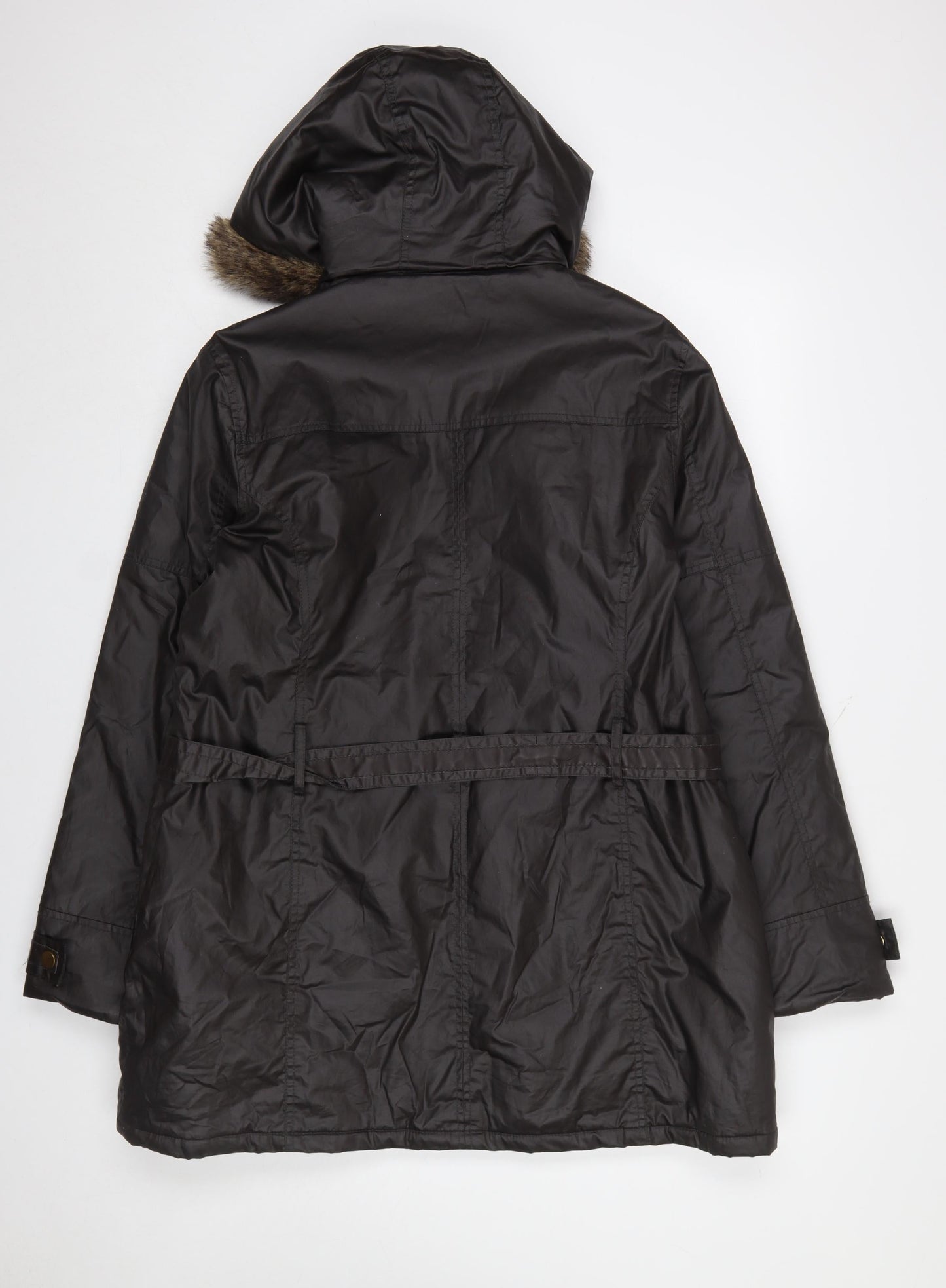 Peacocks Women Brown Faux Fur Hooded Parka Coat Size 16