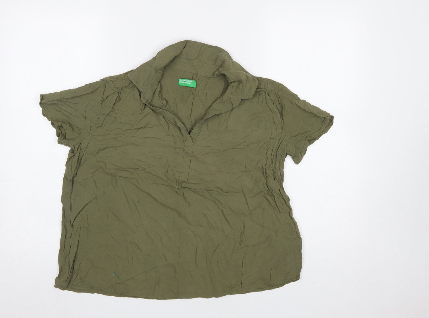 United Colors of Benetton Women Green Collared Short Sleeve Blouse Size 12