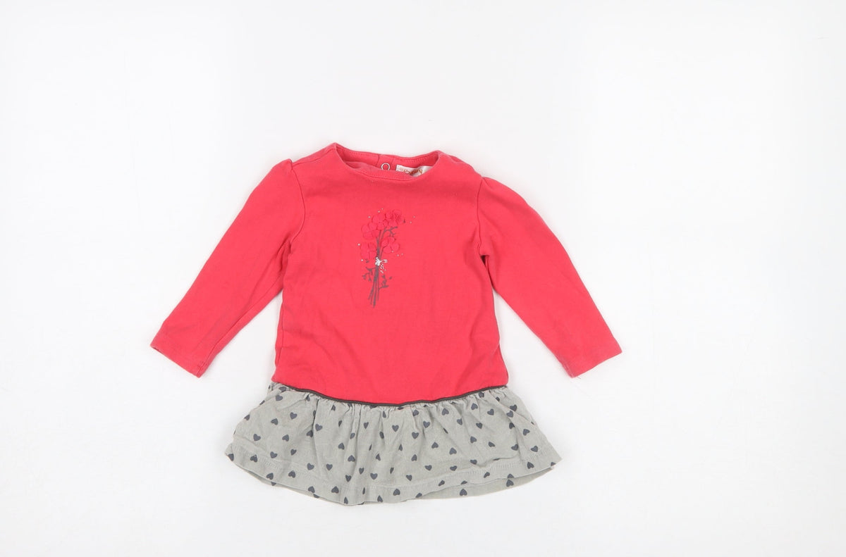 Babybol Girls Red & Grey Heart Tutu Dress 12 Months Long Sleeve Casual