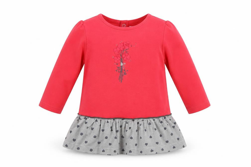 Babybol Girls Red & Grey Heart Tutu Dress 12 Months Long Sleeve Casual