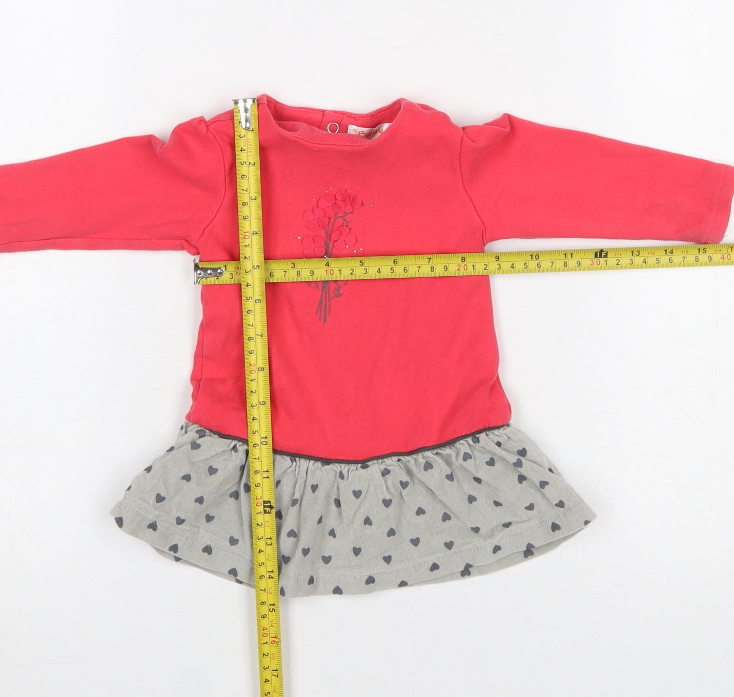 Babybol Girls Red & Grey Heart Tutu Dress 12 Months Long Sleeve Casual