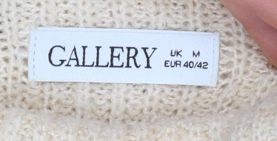 Gallery Women’s Black Beige Striped Mock Neck Chunky Knit Jumper Size M