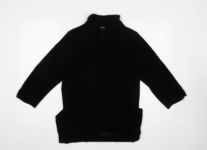 Additional front view of Dunnes women’s black velvet mid-length jacket, size UK 12