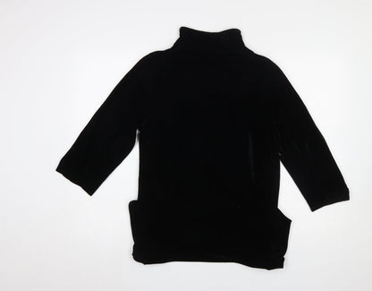 Close-up detail of Dunnes women’s black velvet mid-length jacket, size UK 12