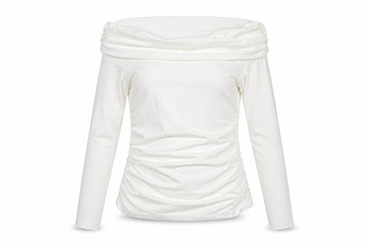 Savida Womens Ivory Off Shoulder Long Sleeve Tunic Top Size 12