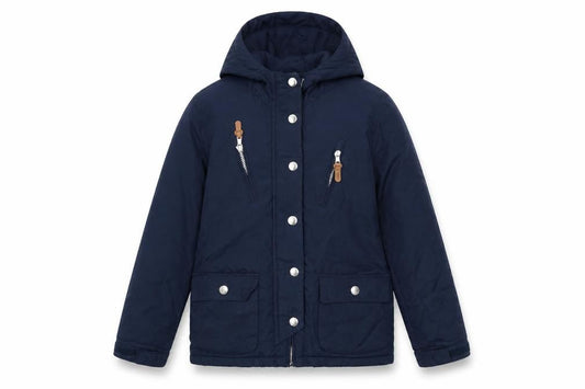 Front view of Next girls’ blue hooded parka jacket 10 years lined mid-length casual