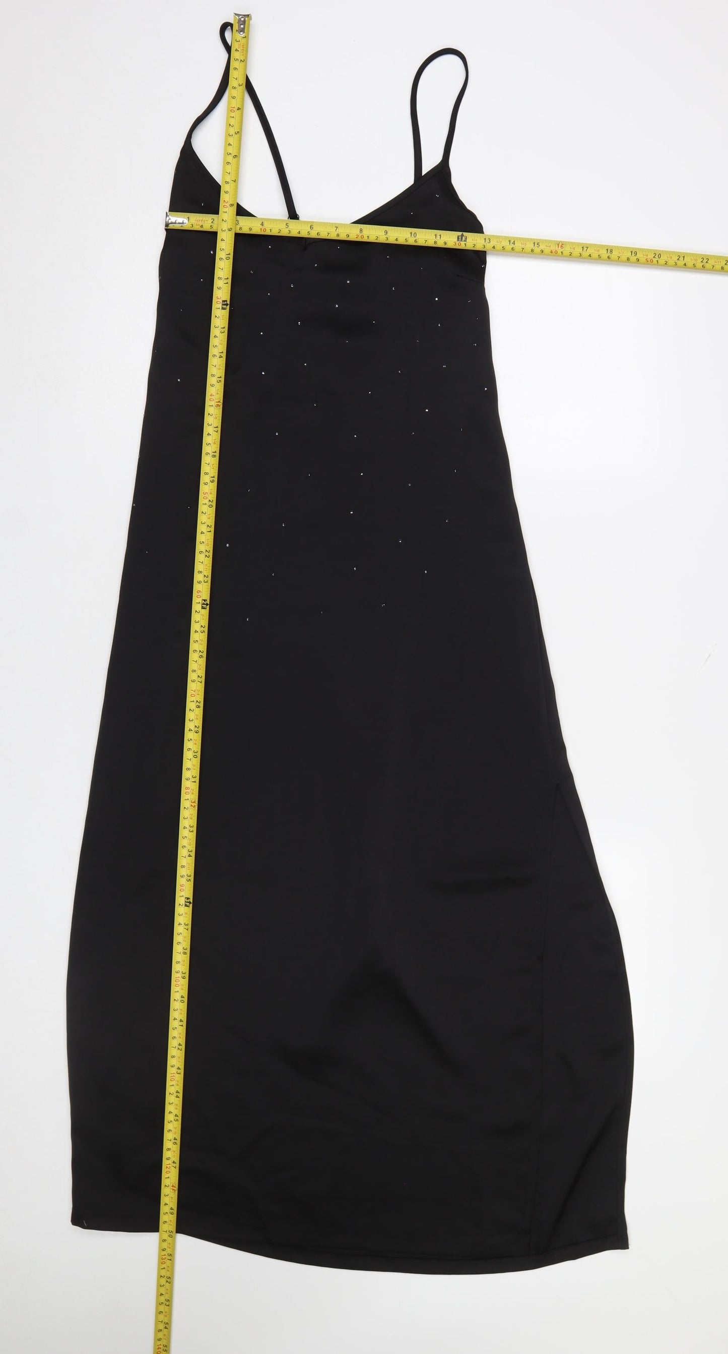 F&F Women’s Black Slip Dress UK 8-10 Swarovski Crystal Embellished Midi