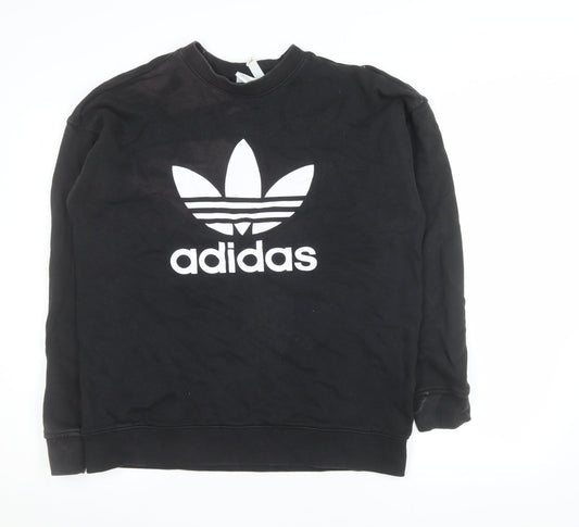 Adidas Womens Black Crew Neck Sweatshirt UK 12 Cotton Logo Pullover