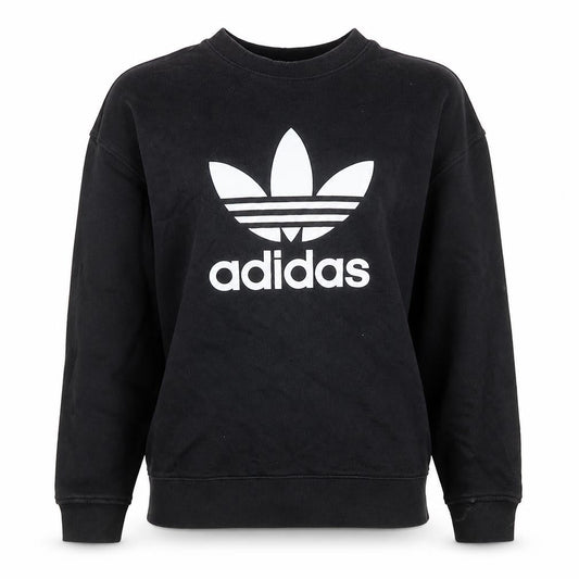 Adidas Womens Black Crew Neck Sweatshirt UK 12 Cotton Logo Pullover