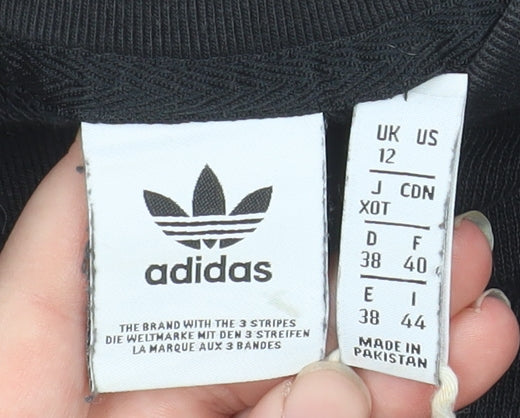 Adidas Womens Black Crew Neck Sweatshirt UK 12 Cotton Logo Pullover