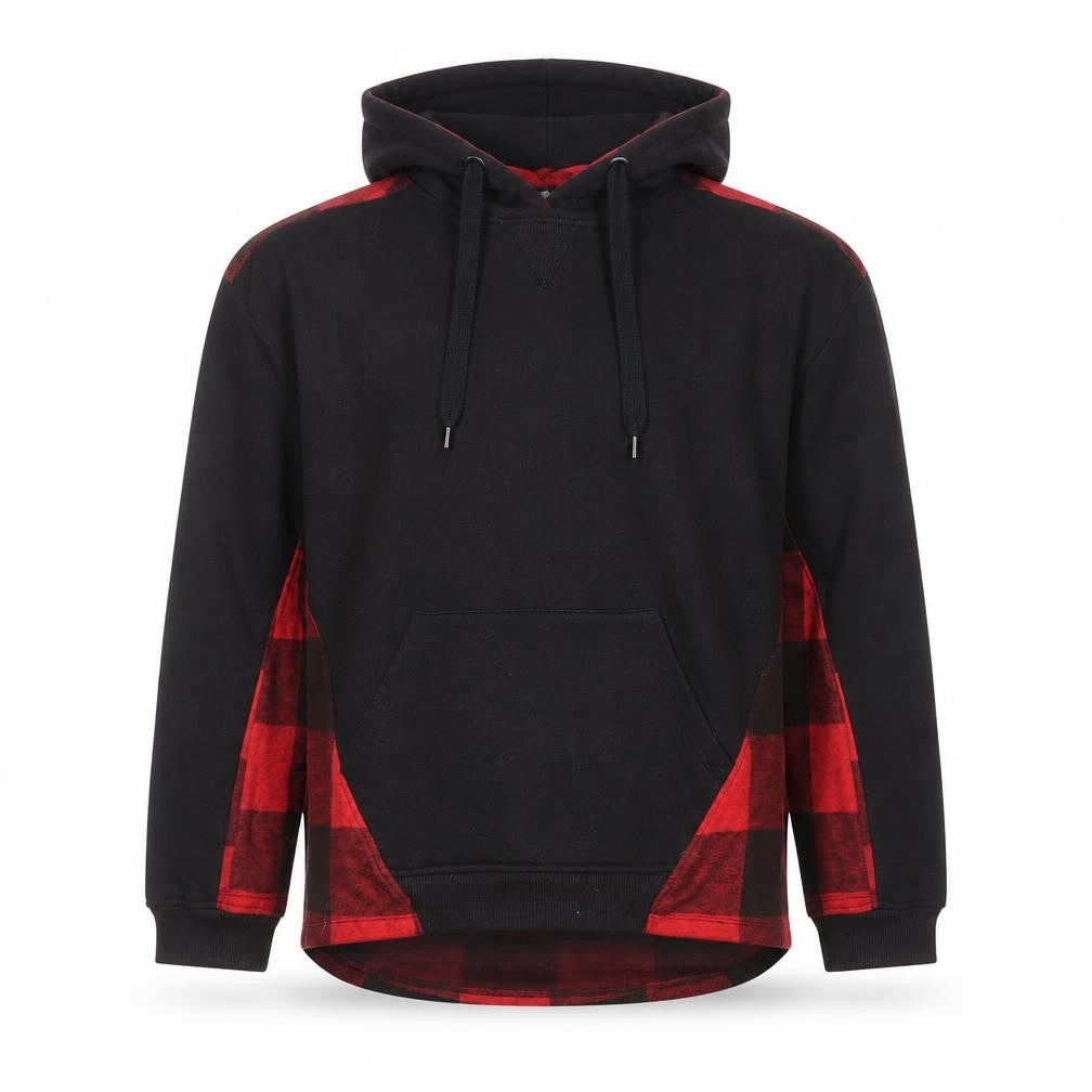 Pull&Bear Men's Black Red Plaid Pullover Hoodie Size S