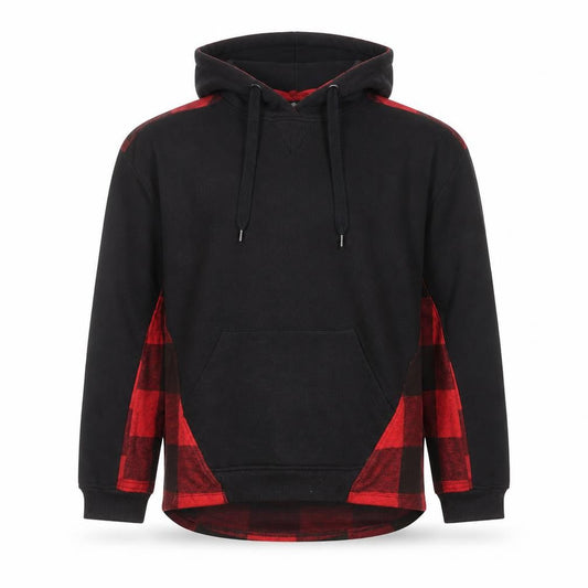 Pull&Bear Men's Black Red Plaid Pullover Hoodie Size S