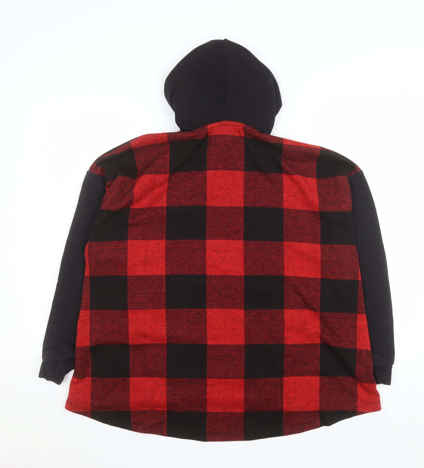 Pull&Bear Men's Black Red Plaid Pullover Hoodie Size S
