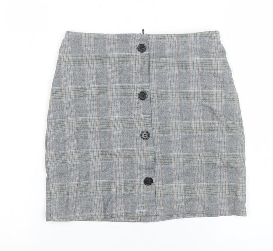 Pull & Bear Women’s Grey Check Button Front Short Skirt Size S
