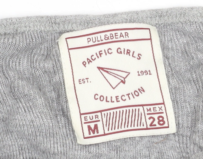 Pull&Bear Women Grey Cropped Long Sleeve Embroidered T-Shirt Size 12