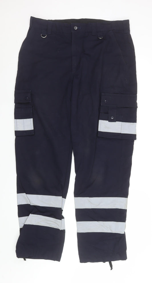 Tailored Image Men's Navy Reflective Cargo Workwear Trousers Size 36 Long