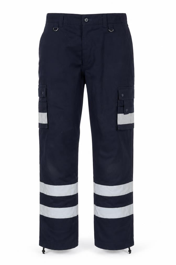 Tailored Image Men's Navy Reflective Cargo Workwear Trousers Size 36 Long