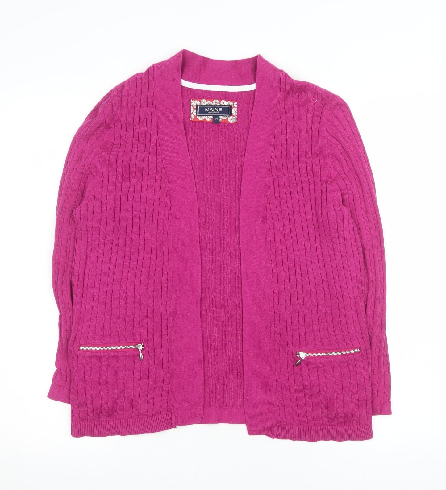 Maine New England Women's Pink Cable-Knit Cardigan Size 14