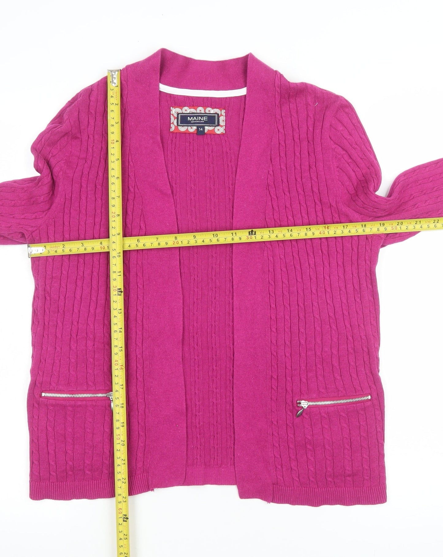 Maine New England Women's Pink Cable-Knit Cardigan Size 14
