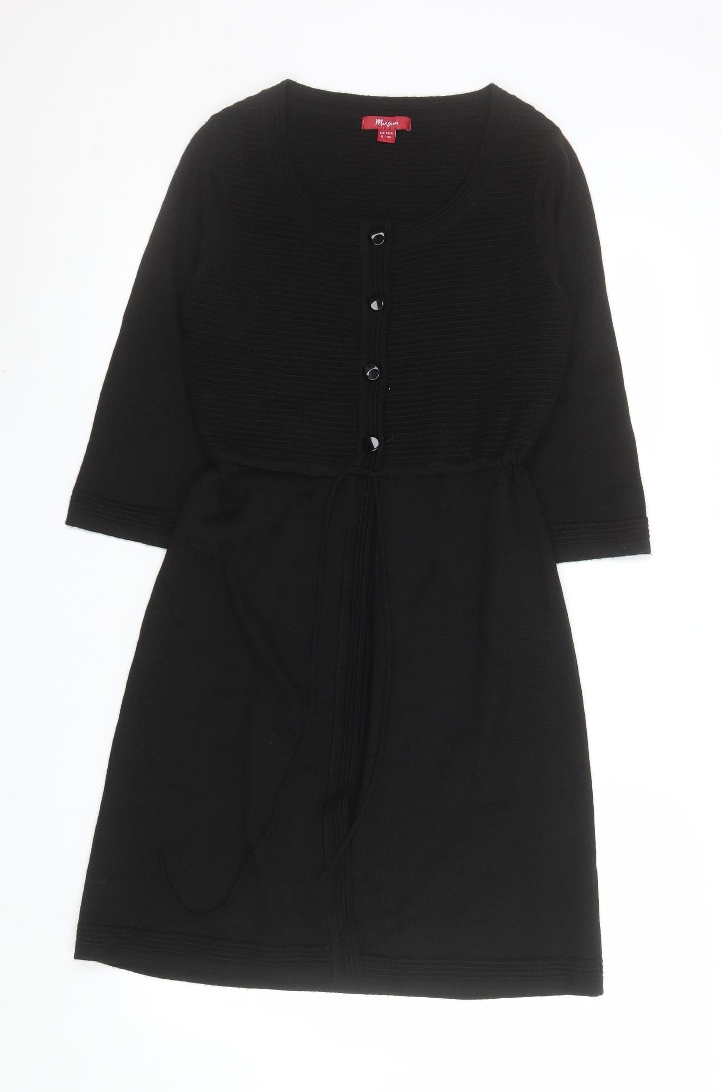 Monsoon Women’s Black Wool Blend 3/4 Sleeve Belted Cardigan Size 8
