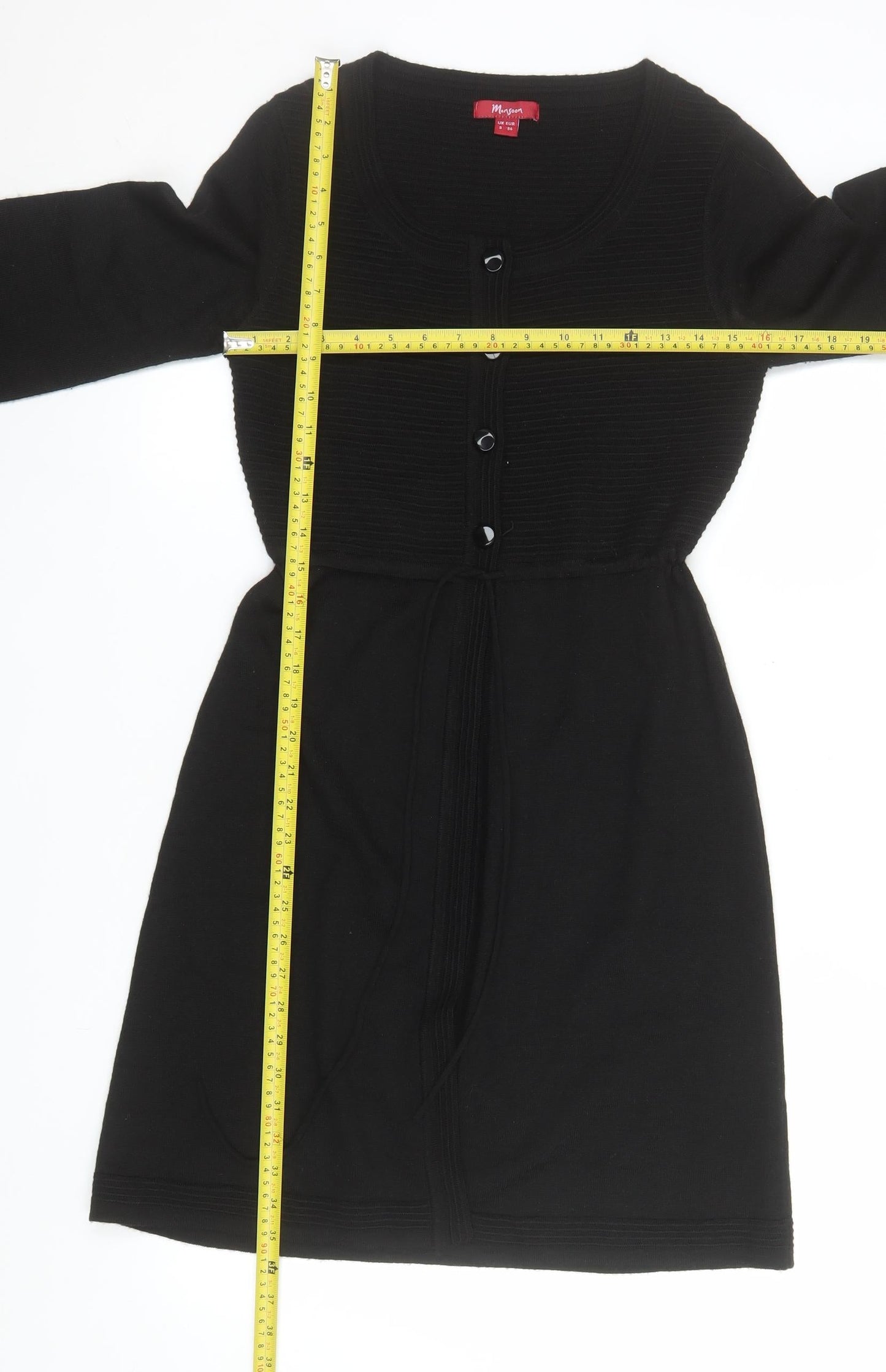 Monsoon Women’s Black Wool Blend 3/4 Sleeve Belted Cardigan Size 8