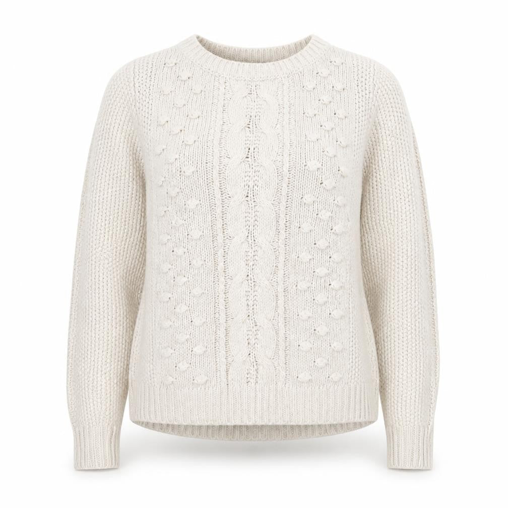 Zara Women Beige Cable Knit Crew Neck Pullover Jumper Size 14