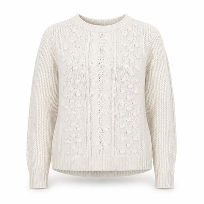 Zara Women Beige Cable Knit Crew Neck Pullover Jumper Size 14