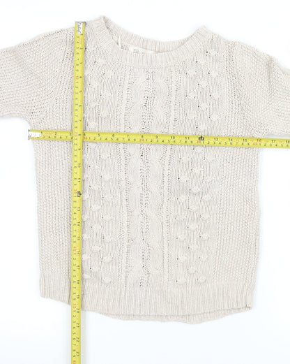 Zara Women Beige Cable Knit Crew Neck Pullover Jumper Size 14