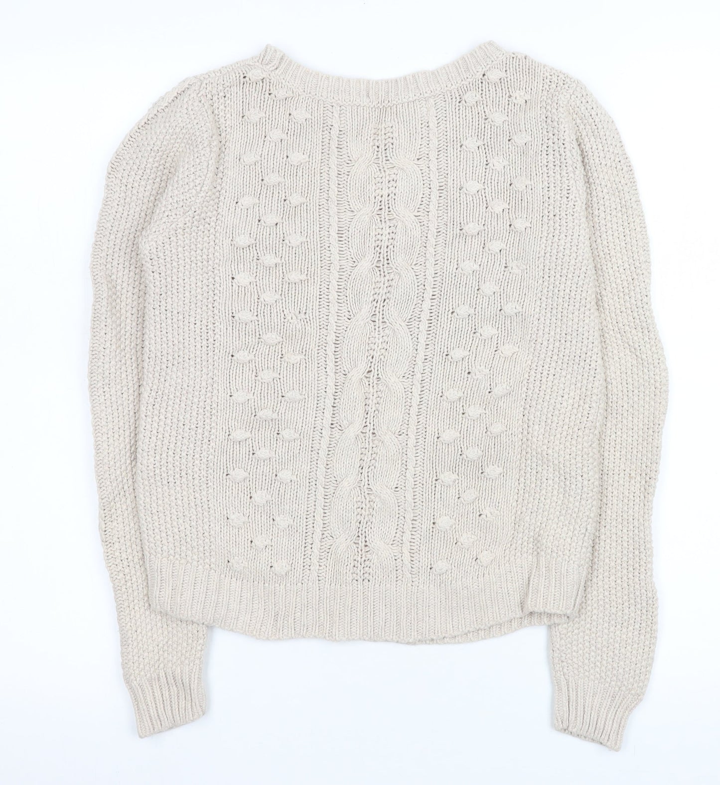 Zara Women Beige Cable Knit Crew Neck Pullover Jumper Size 14