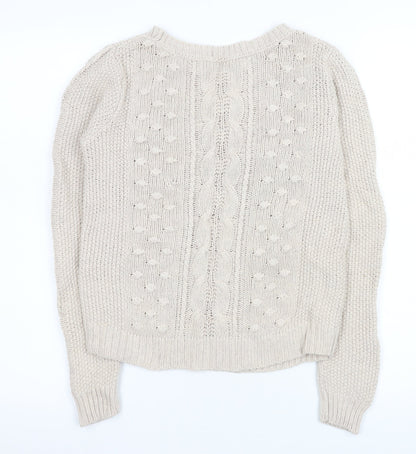Zara Women Beige Cable Knit Crew Neck Pullover Jumper Size 14