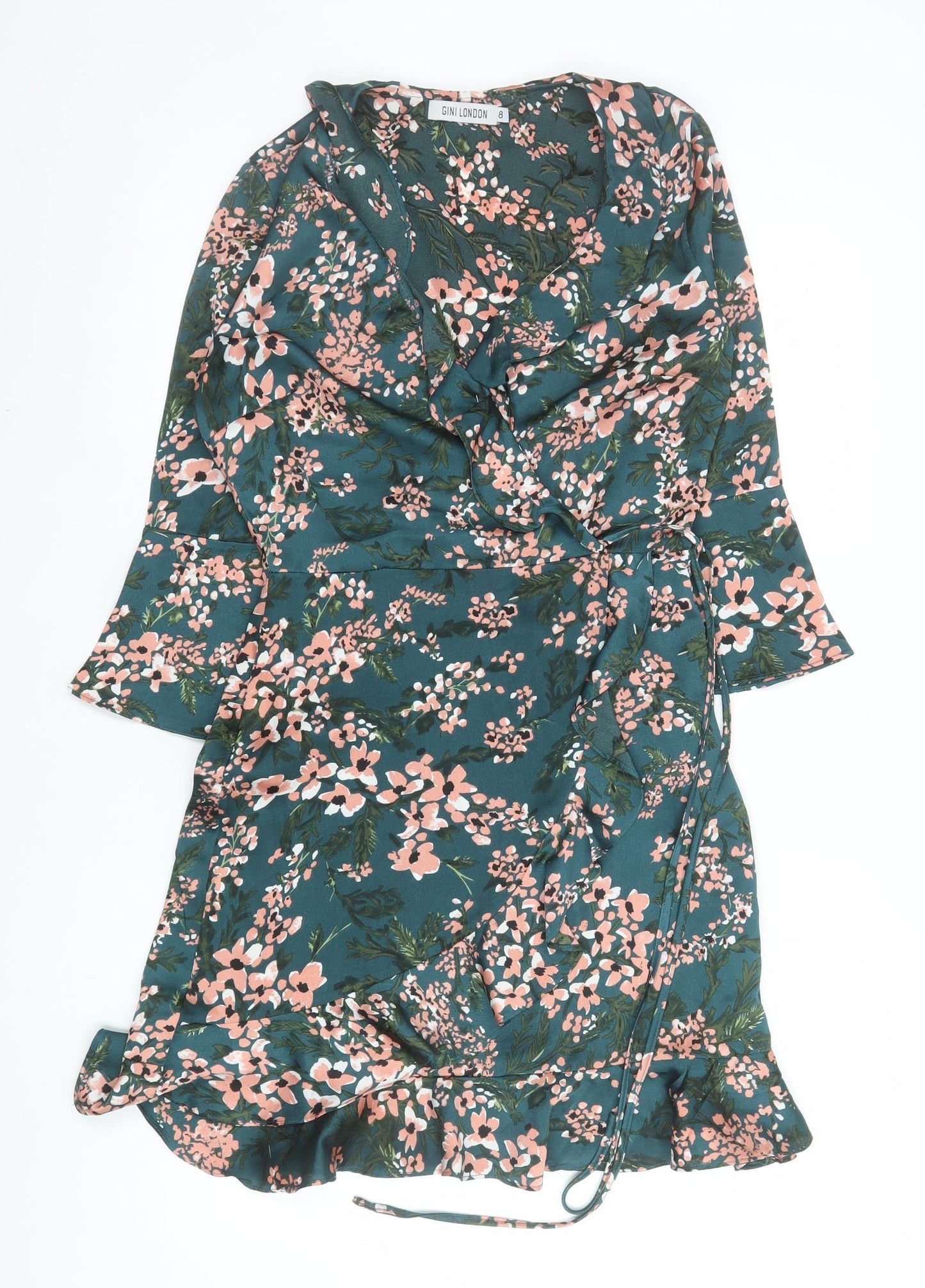 GINI London Women's Green Floral Wrap Dress Size 8