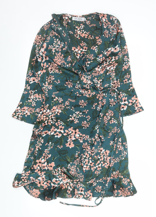 GINI London Women's Green Floral Wrap Dress Size 8