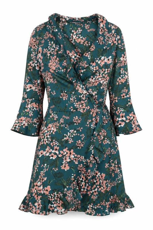 GINI London Women's Green Floral Wrap Dress Size 8