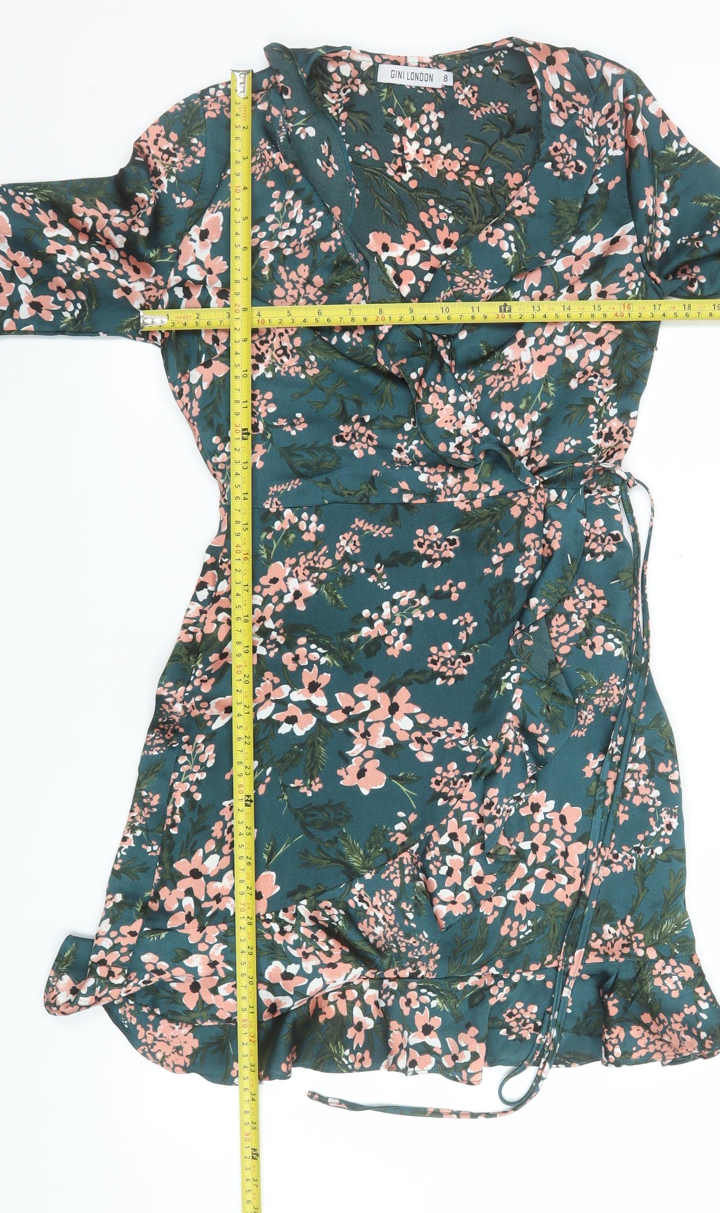 GINI London Women's Green Floral Wrap Dress Size 8