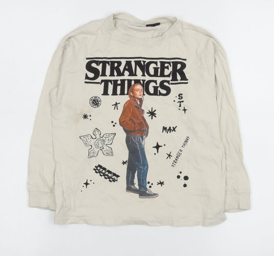 ZARA Girls Beige Stranger Things Long Sleeve Pullover T-Shirt 8-9 Years