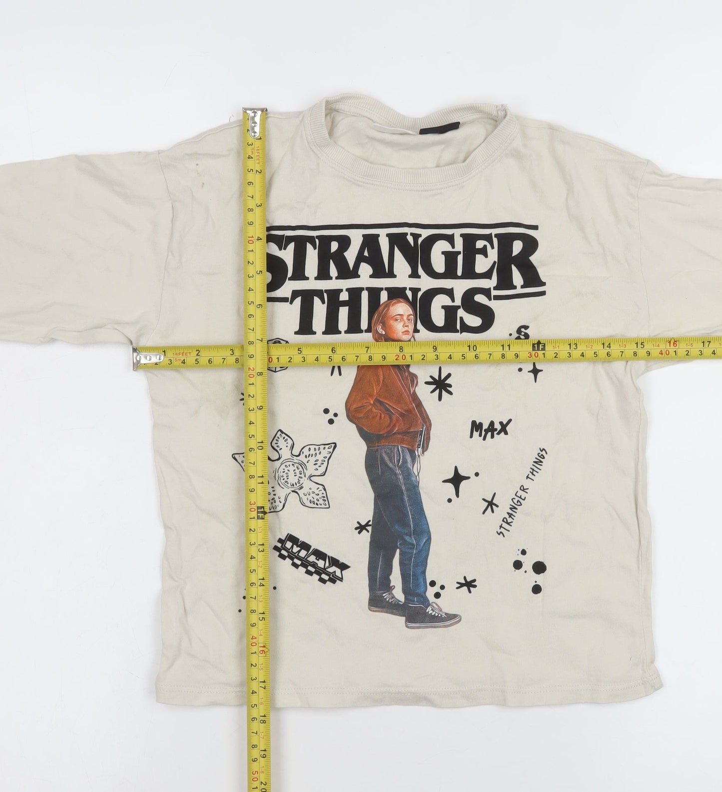 ZARA Girls Beige Stranger Things Long Sleeve Pullover T-Shirt 8-9 Years
