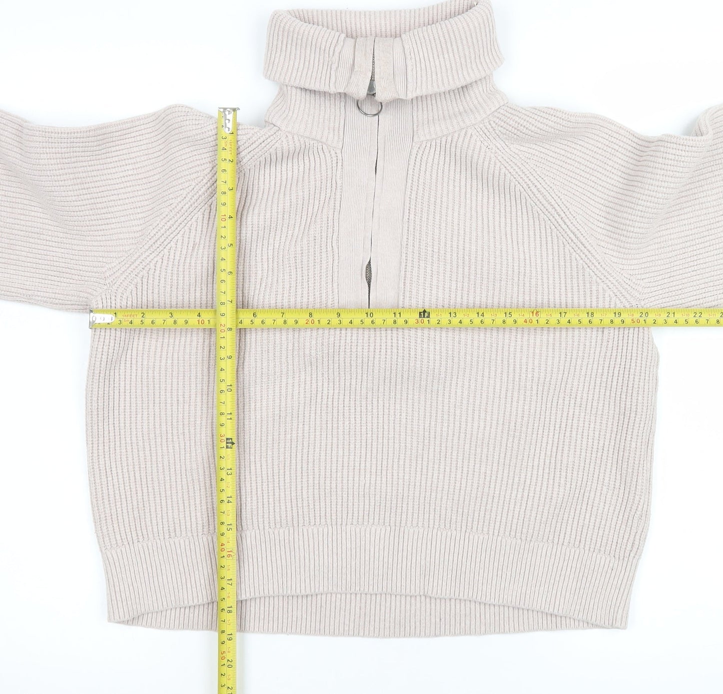 Pull&Bear Men's Beige High Neck 1/2 Zip Knit Sweatshirt Size S