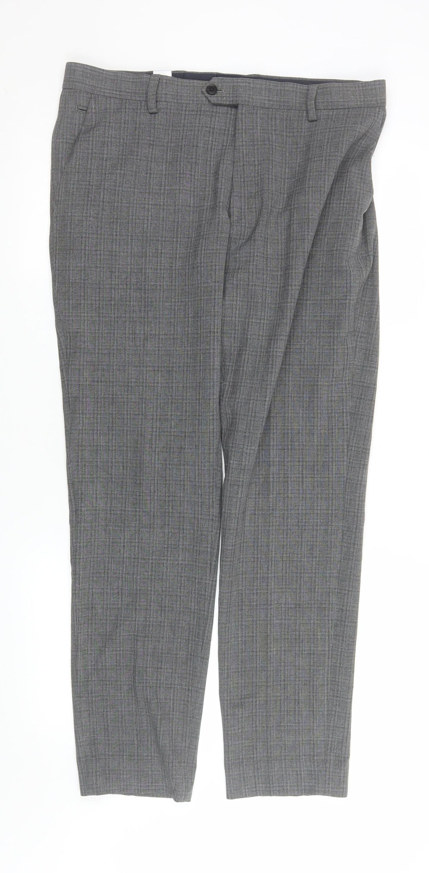 Next Men's Grey Check Dress Pants 34L Slim Fit Formal Trousers