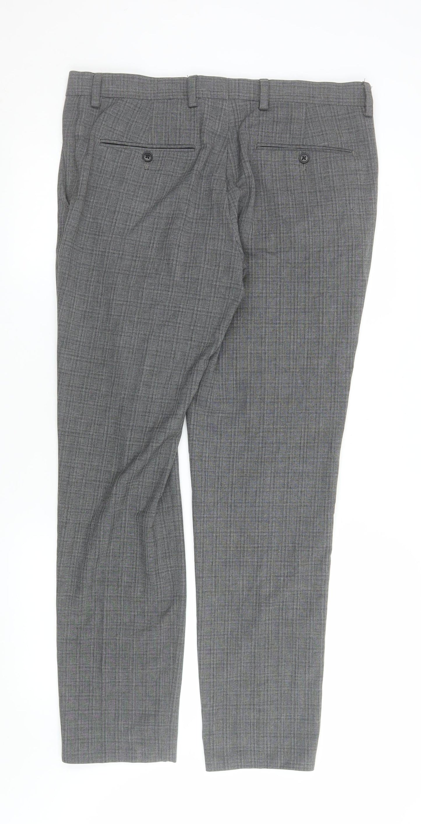 Next Men's Grey Check Dress Pants 34L Slim Fit Formal Trousers