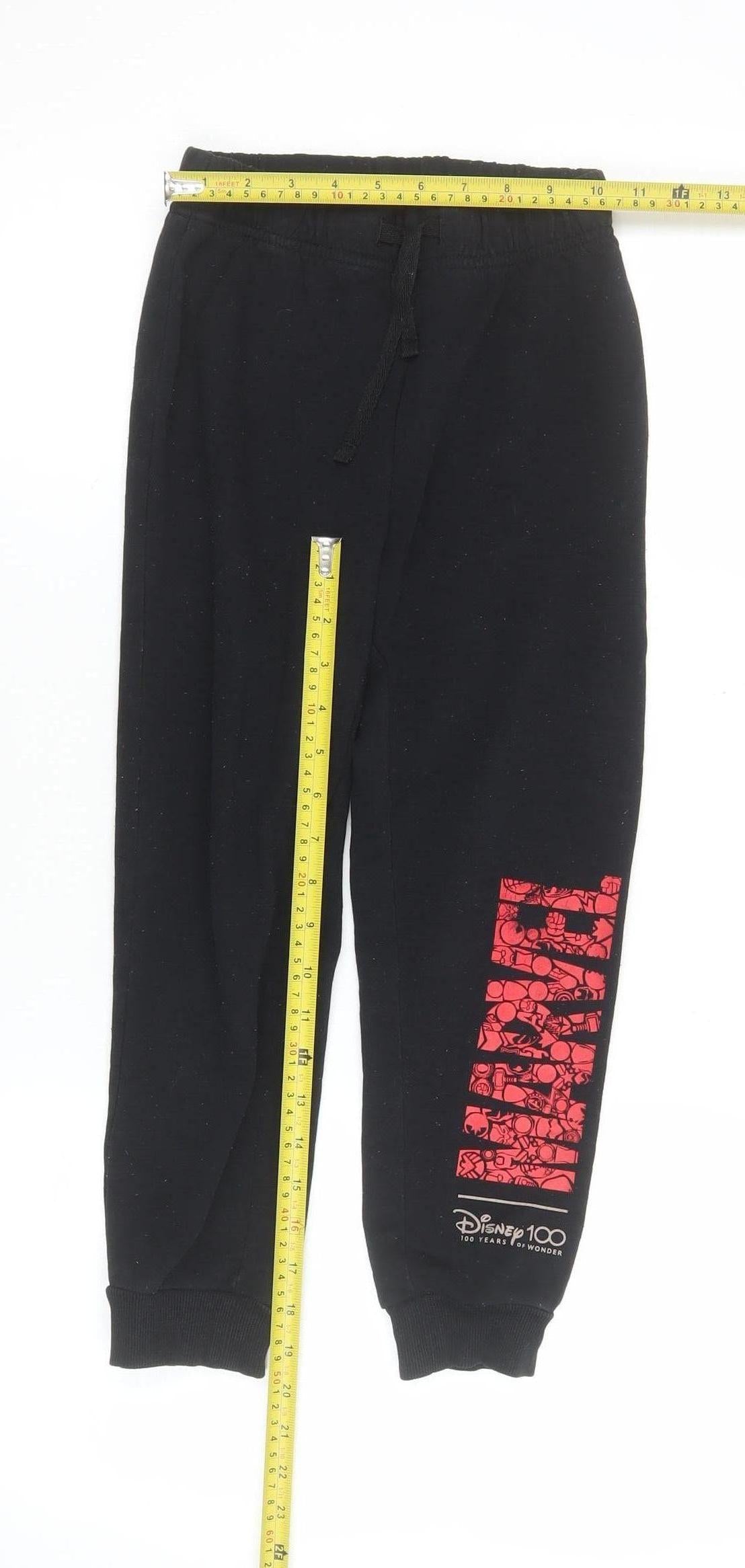 Disney Boys Black Marvel Jogger Trousers 6-8 Years Fleece Drawstring Pants