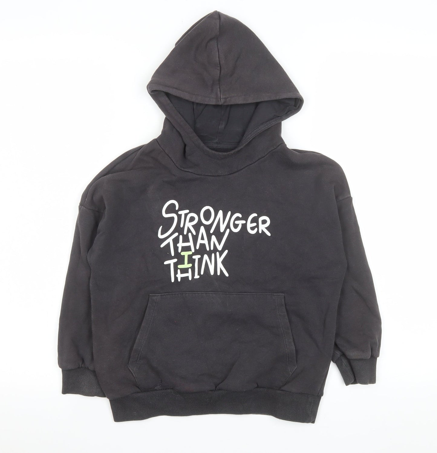 Marks and Spencer Girls Black Pullover Hoodie 6-7 Years Graphic Print Fleece