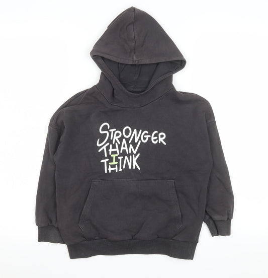 Marks and Spencer Girls Black Pullover Hoodie 6-7 Years Graphic Print Fleece